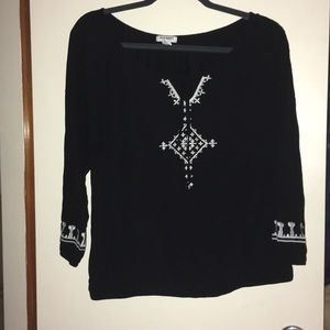Peasant blouse black with white embroiand sleeves